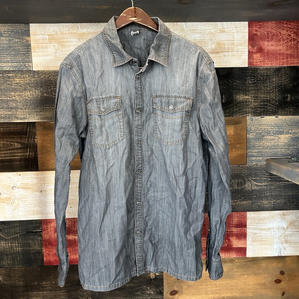 dirk bikkembergs Chambrey Cotton Denim Shirt Pearl Snap Large Mens